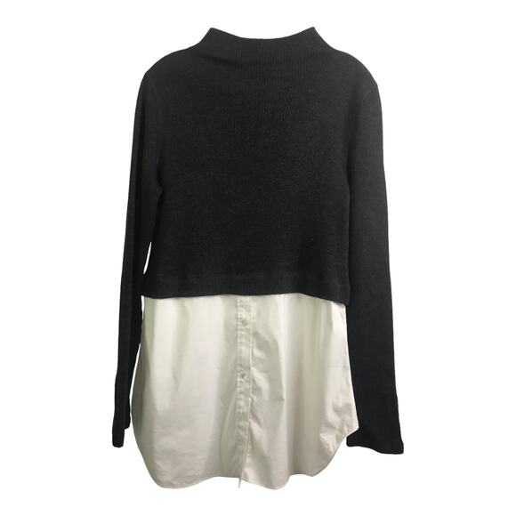 Theory Sweater Womens Sz L Black White Mixed Media Knit Long Sleeve Top - Picture 1 of 12